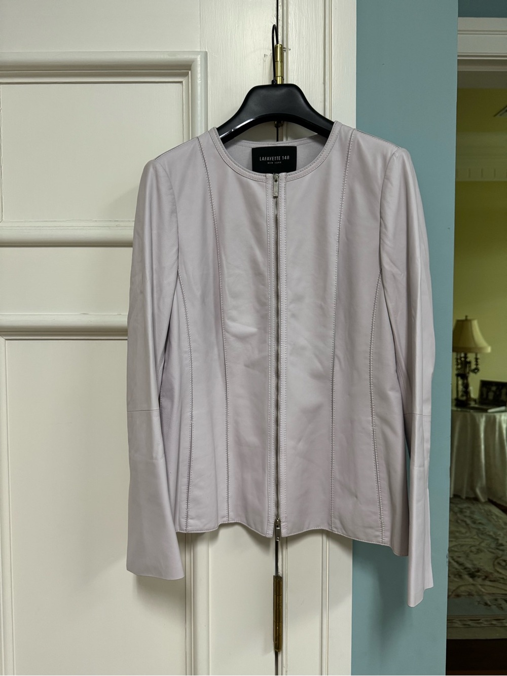 Lafayette 148 New York Lavender Leather Zip-Front Jacket  size 8